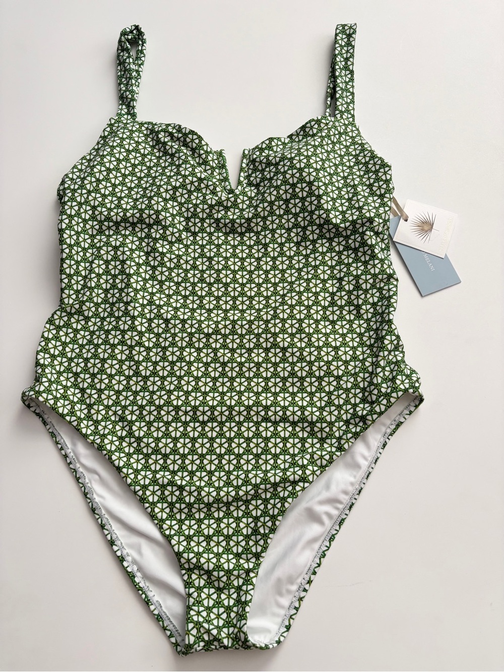 ANTONIO MELANI Green & White Geometric One-Piece Swimsuit